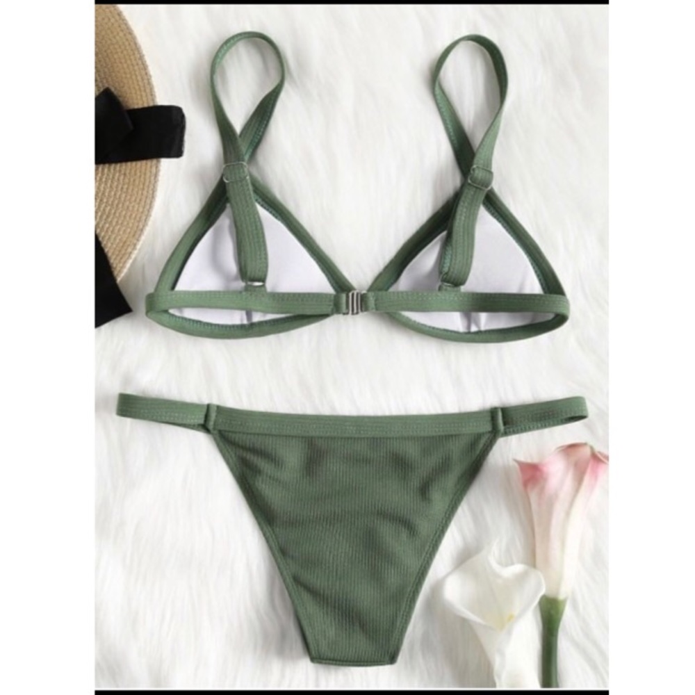 Zaful Ribbed Texture String Bikini Set - Picture 4 of 5
